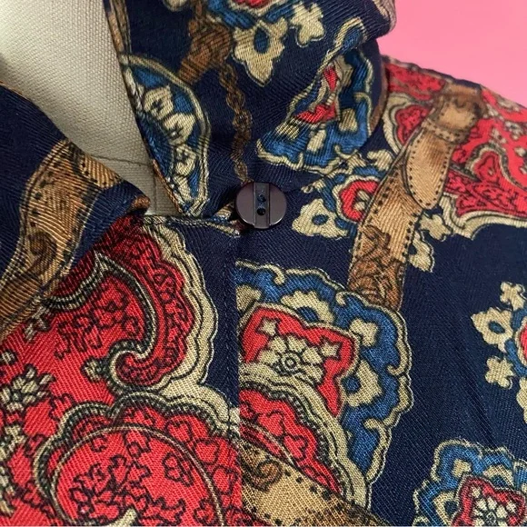 ❌SOLD❌Vintage 90s Pendleton Rayon ButtonDown Shirt Belt Buckle Straps Navy 6 - Picture 6 of 13